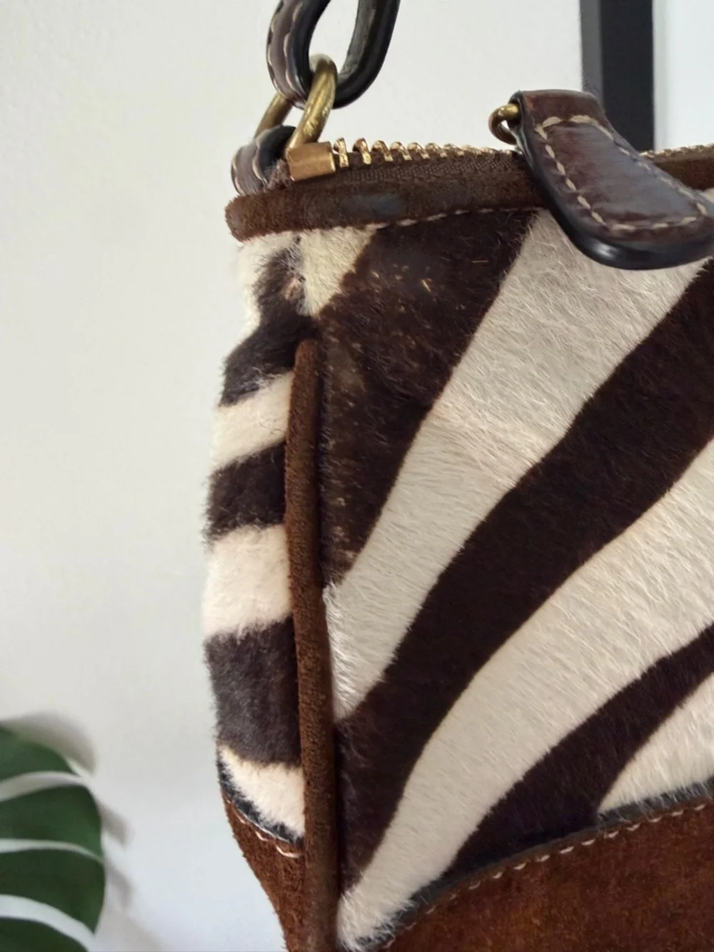 🦓 RARE Vintage Y2K Coach Zebra Calf Hair & Brown Suede Demi Shoulder Bag 🦓
